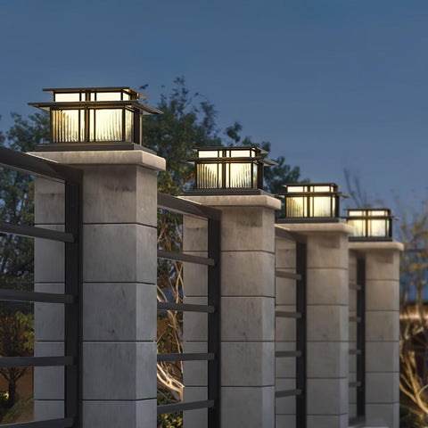 Post Light with Tiered Square Roof and Textured Panel Options