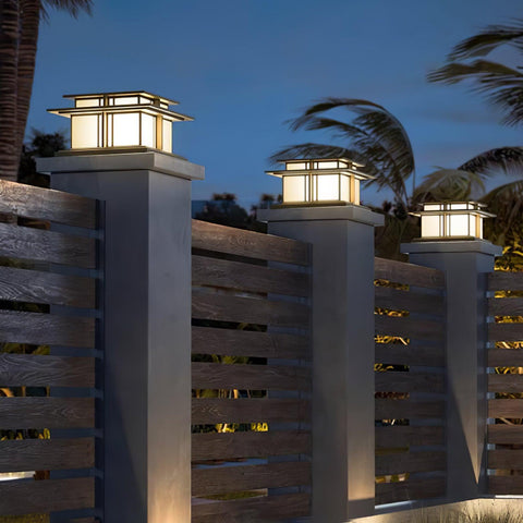 Post Light with Tiered Square Roof and Textured Panel Options