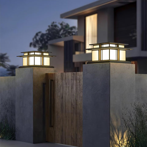 Post Light with Tiered Square Roof and Textured Panel Options