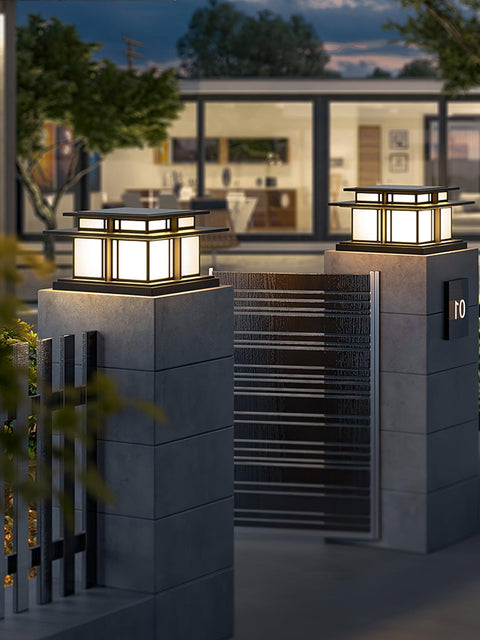 Post Light with Tiered Square Roof and Textured Panel Options