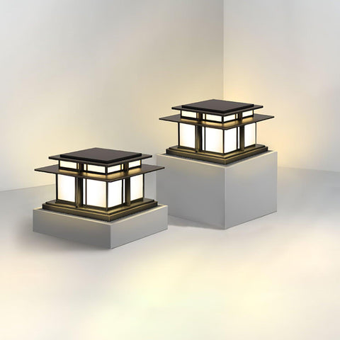 Post Light with Tiered Square Roof and Textured Panel Options