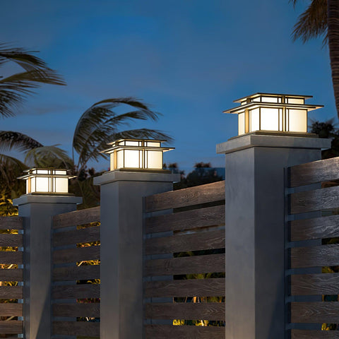 Post Light with Tiered Square Roof and Textured Panel Options