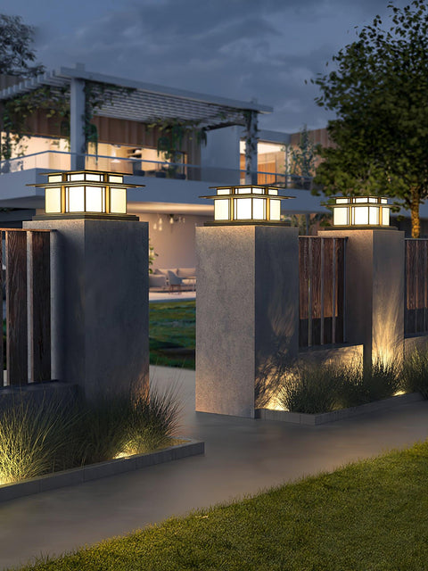 Post Light with Tiered Square Roof and Textured Panel Options