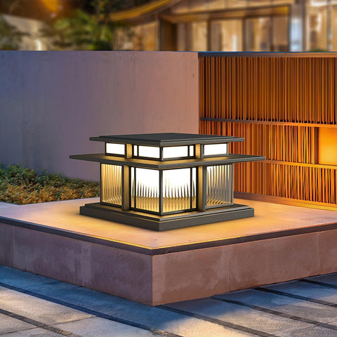 Post Light with Tiered Square Roof and Textured Panel Options