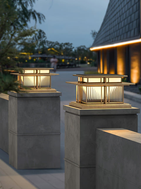 Post Light with Tiered Square Roof and Textured Panel Options