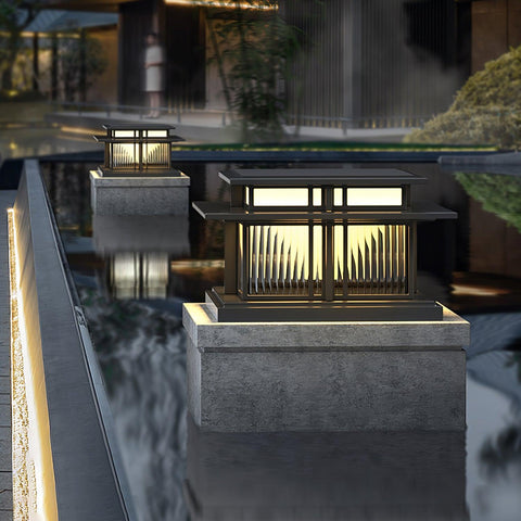 Post Light with Tiered Square Roof and Textured Panel Options
