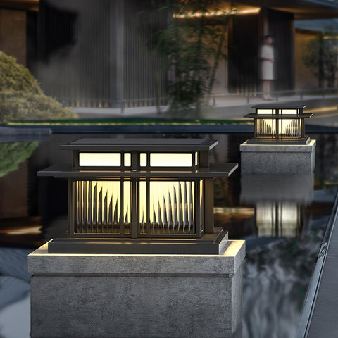 Post Light with Tiered Square Roof and Textured Panel Options