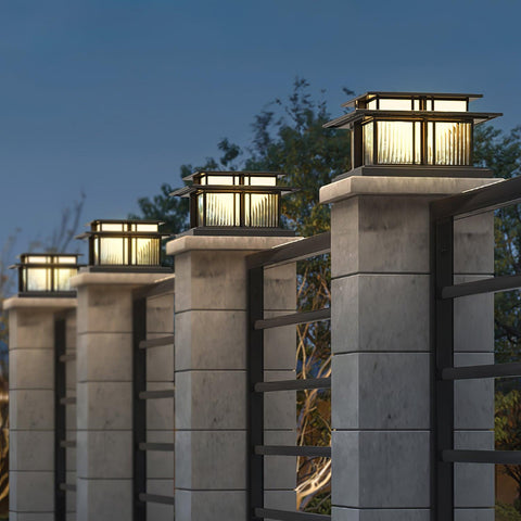 Post Light with Tiered Square Roof and Textured Panel Options