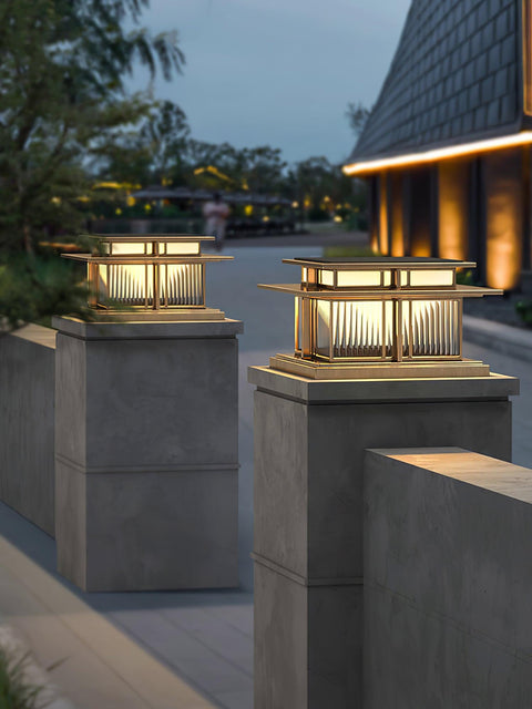 Post Light with Tiered Square Roof and Textured Panel Options