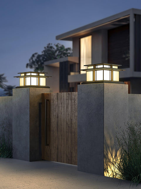 Post Light with Tiered Square Roof and Textured Panel Options