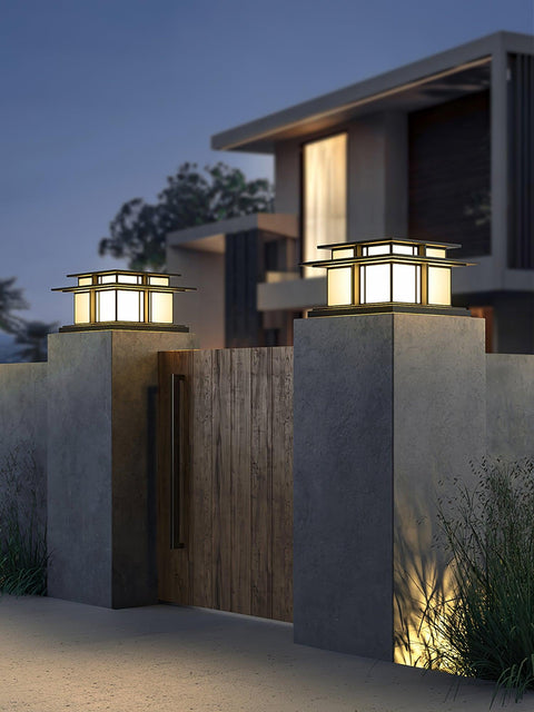Post Light with Tiered Square Roof and Textured Panel Options