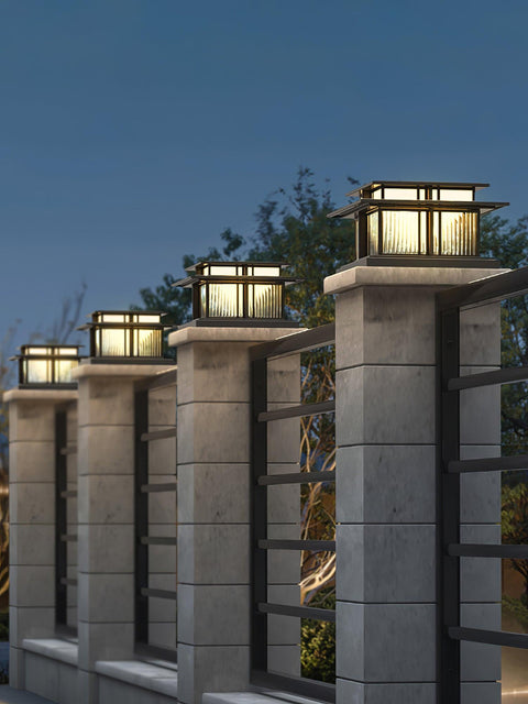 Post Light with Tiered Square Roof and Textured Panel Options