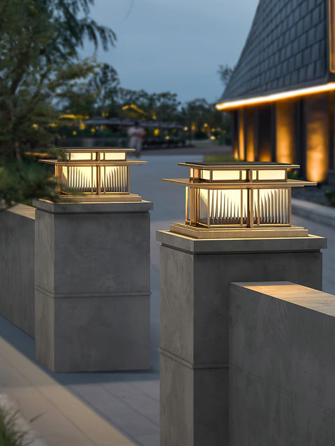 Post Light with Tiered Square Roof and Textured Panel Options