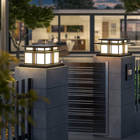 Post Light with Tiered Square Roof and Textured Panel Options