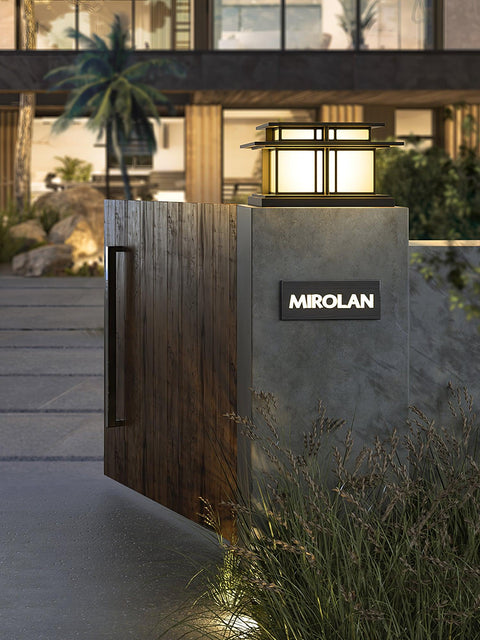 Post Light with Tiered Square Roof and Textured Panel Options