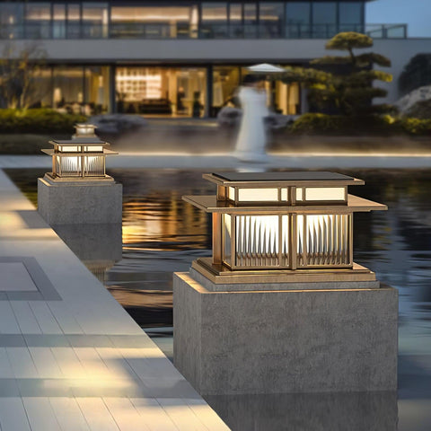Post Light with Tiered Square Roof and Textured Panel Options