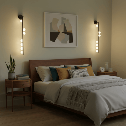 Wall Sconce with Glass Globes and Vertical Brass Tube Frame