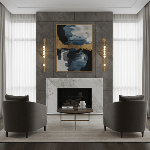 Wall Sconce with Glass Globes and Vertical Brass Tube Frame