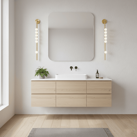 Wall Sconce with Glass Globes and Vertical Brass Tube Frame