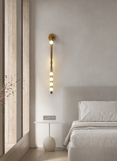 Wall Sconce with Glass Globes and Vertical Brass Tube Frame