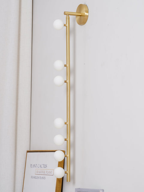 Wall Sconce with Glass Globes and Vertical Brass Tube Frame