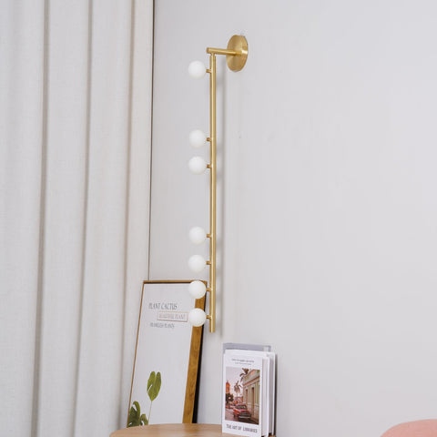 Wall Sconce with Glass Globes and Vertical Brass Tube Frame