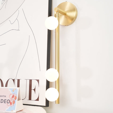 Wall Sconce with Glass Globes and Vertical Brass Tube Frame