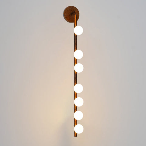 Wall Sconce with Glass Globes and Vertical Brass Tube Frame