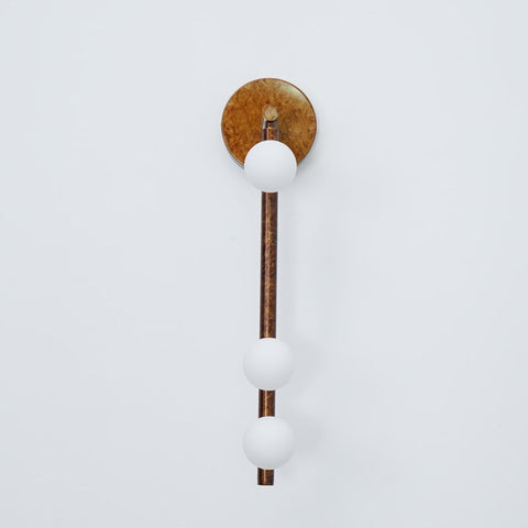Wall Sconce with Glass Globes and Vertical Brass Tube Frame