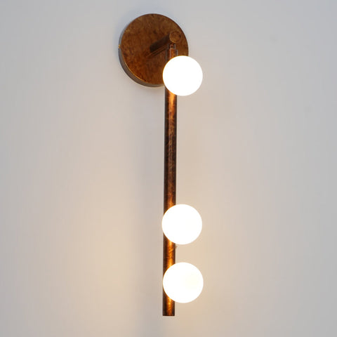 Wall Sconce with Glass Globes and Vertical Brass Tube Frame