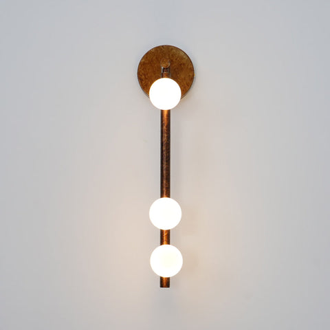 Wall Sconce with Glass Globes and Vertical Brass Tube Frame