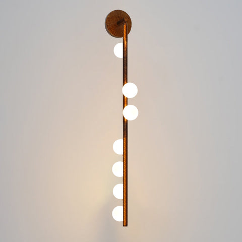 Wall Sconce with Glass Globes and Vertical Brass Tube Frame