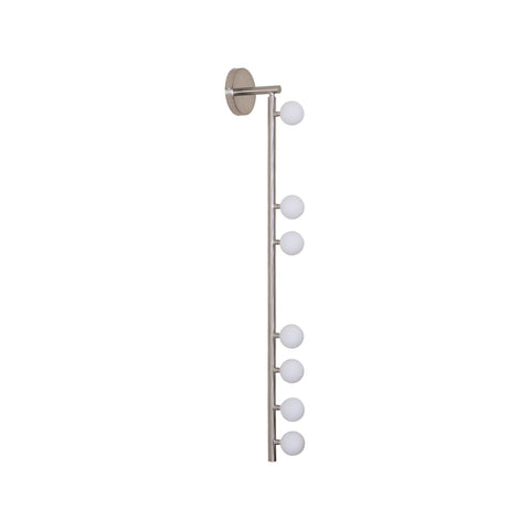 Wall Sconce with Glass Globes and Vertical Brass Tube Frame