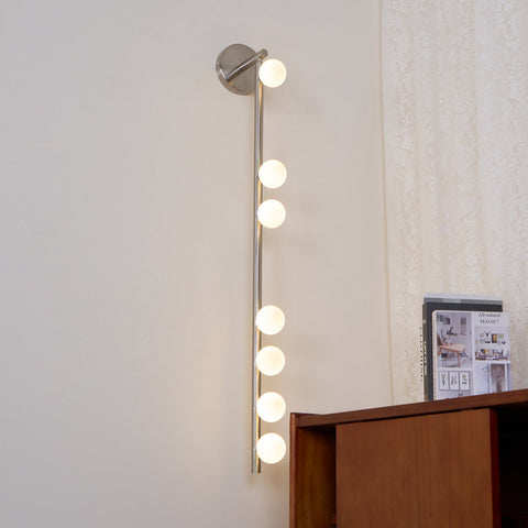 Wall Sconce with Glass Globes and Vertical Brass Tube Frame