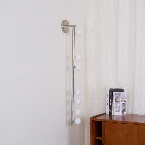 Wall Sconce with Glass Globes and Vertical Brass Tube Frame