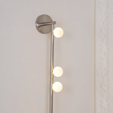 Wall Sconce with Glass Globes and Vertical Brass Tube Frame