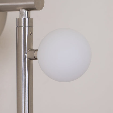 Wall Sconce with Glass Globes and Vertical Brass Tube Frame