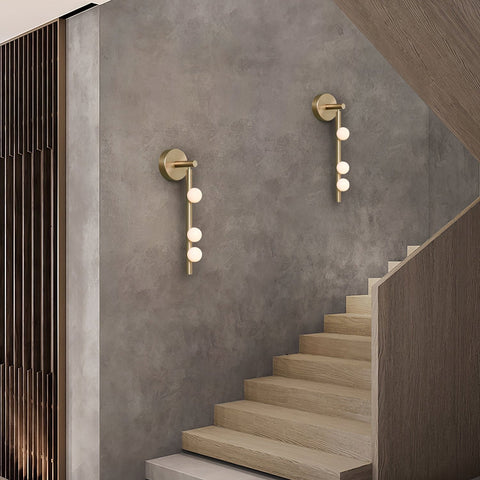 Wall Sconce with Glass Globes and Vertical Brass Tube Frame
