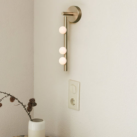 Wall Sconce with Glass Globes and Vertical Brass Tube Frame