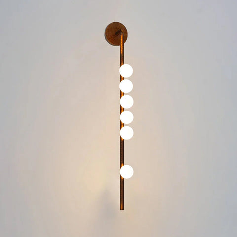 Wall Sconce with Glass Globes and Vertical Brass Tube Frame