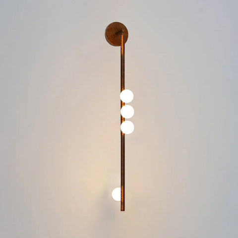 Wall Sconce with Glass Globes and Vertical Brass Tube Frame