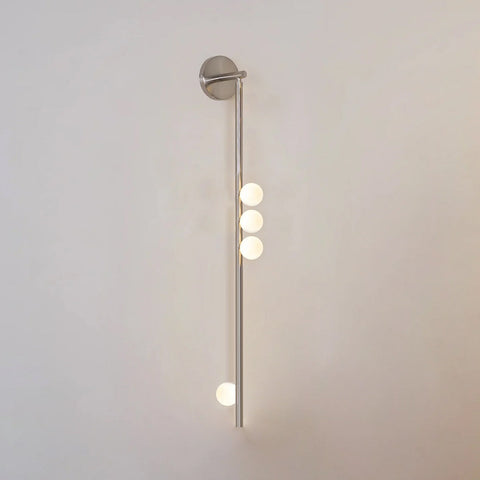 Wall Sconce with Glass Globes and Vertical Brass Tube Frame