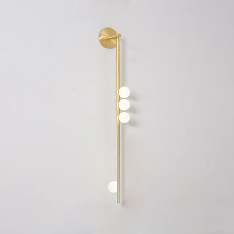 Wall Sconce with Glass Globes and Vertical Brass Tube Frame