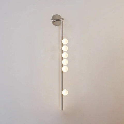 Wall Sconce with Glass Globes and Vertical Brass Tube Frame