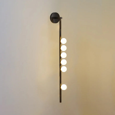 Wall Sconce with Glass Globes and Vertical Brass Tube Frame