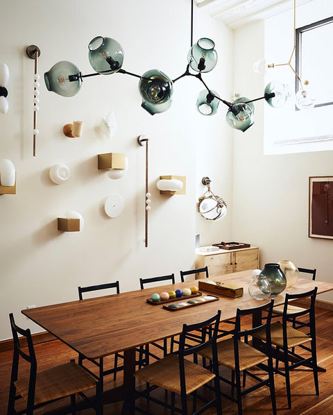 Wall Sconce with Glass Globes and Vertical Brass Tube Frame