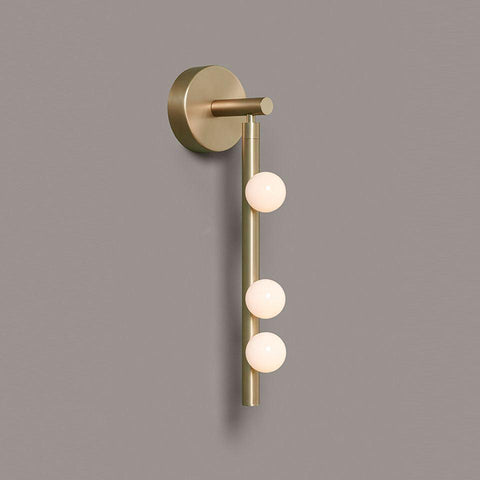 Wall Sconce with Glass Globes and Vertical Brass Tube Frame
