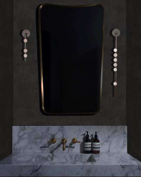 Wall Sconce with Glass Globes and Vertical Brass Tube Frame