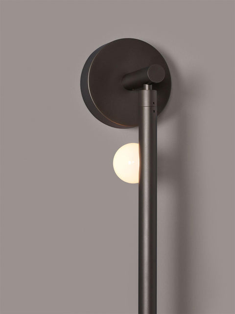 Wall Sconce with Glass Globes and Vertical Brass Tube Frame