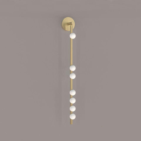 Wall Sconce with Glass Globes and Vertical Brass Tube Frame